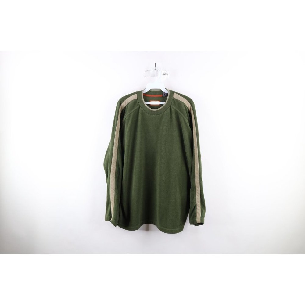 Vintage Horny Toad Mens Large Faded Color Block Fleece Crewneck Sweater Green